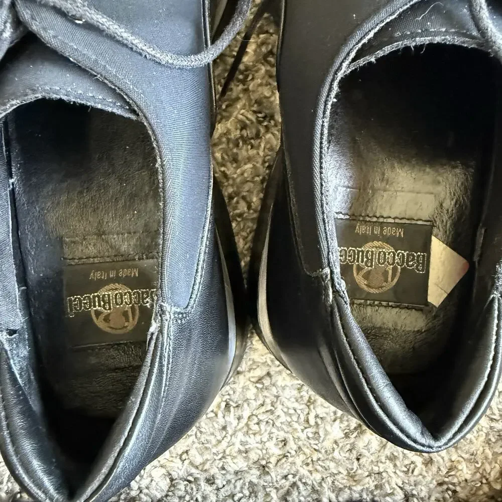 Vintage Bacco Bucci Men Oxford Shoes Dark Black Leather / Fabric 43 US 9.5 Italy